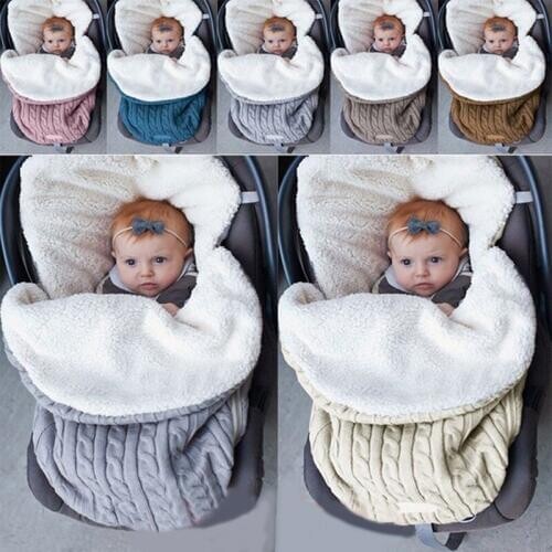 Wool Stroller Sleeping Blanket infant winter warm Thickening Plus Velvet Knit Warm Sleeping Bag newborn Sleeping Bag