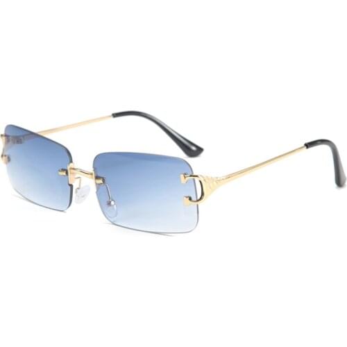 Rimless Sunglasses Rectangle Fashion Popular Women Men Shades Small Square Sun Glasses For Female Summer Traveling Brown Oculos