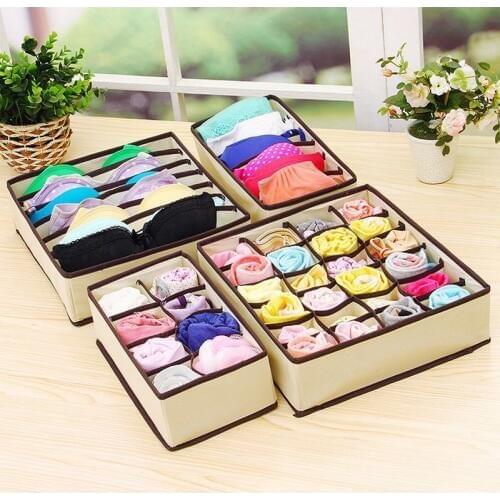 Urijk Underwear Bra Organizer Storage Box 2 Colors Beige/Rose Drawer Closet Organizers Boxes For Underwear Scarf Socks Organiser