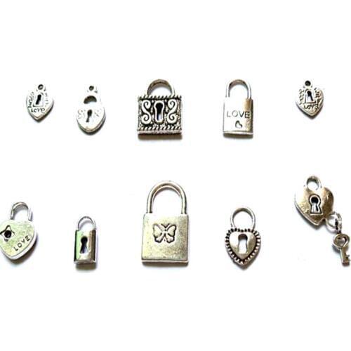 Vintage Silver Love Key Pendants Love Butterfly Heart Lock Charms For Bracelets Jewelry Making Findings Fashion Handmade Gift