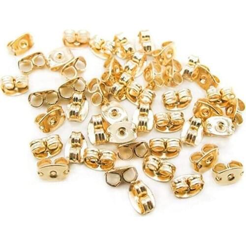 100pcs Gold Tone Butterfly Clutches Surgical Steel Replacement Earring Backs for Earring Making Findings 4.5x6mm