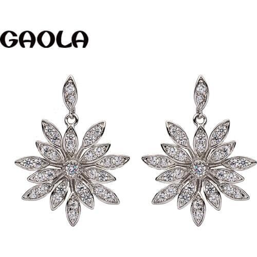 GAOLA 2017 Ladies Silver Color Flower AAA Cubic Zirconia Classic Stud Earrings Engagement Gift GLE5591