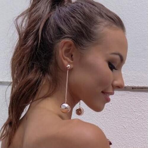 Personalized Punk Fashion Round Ball Long Chain Dangle Jewelry Trendy Earrings For Women Beauty Decoration Statement Jewelry