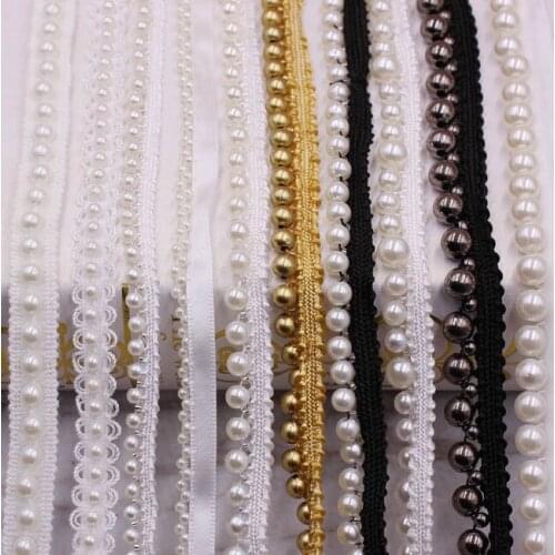 10yd Black White Gold Beaded Lace Trim Fabric Lace Ribbon DIY Sewing Collar Garment Headdress Materials Sewing Craft Accessories