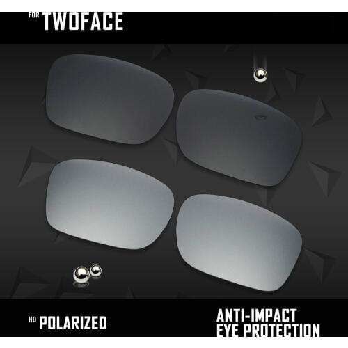 OOWLIT 2 Pairs Polarized Sunglasses Replacement Lenses for Oakley TwoFace-Black and Sliver
