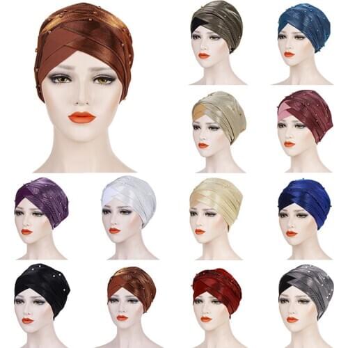 2020 Shining Silk Inner Hijab Caps Muslim stretch Turban Cap Islamic Underscarf Bonnet Twist Under Scarf caps turbante mujer