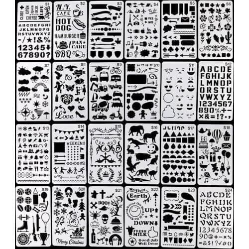 24pcs/set Journal Border Drawing Template Ruler Stencil Painting Board DIY Album