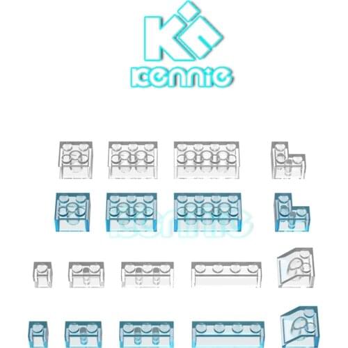 900gram/lot Kennie arrive trans clear blue brick 1X1 1X2 1X3 1X4 2X2 2X3 2X4 brick Corner 1X2X2 Roof Tile 2X2/45 basic part