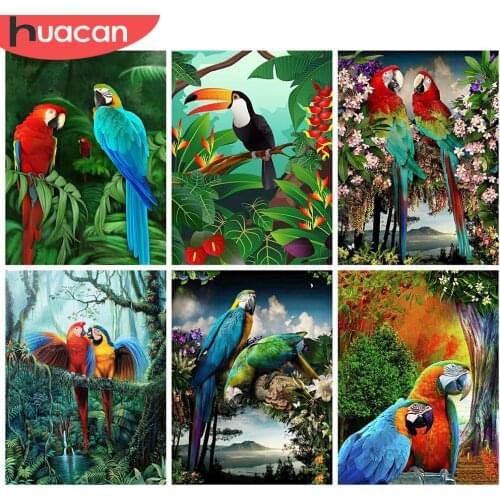 HUACAN Full Square/Round 5d Diamond Painting Bird Parrot DIY Diamond Embroidery Animal Tree Cross Stitch Wall Art