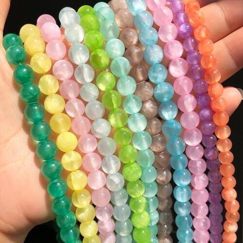 4 6 8 10mm Multicolor Cloud Jades Stone Beads Natural Round Loose Spacer Beads For Jewelry DIY Making Bracelet Accessories 15