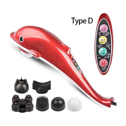 6In1 Electric Dolphin Handheld Massager Vibration Infrared Neck Back Feet Massage Hammer Roller Relax Health Massage Stick