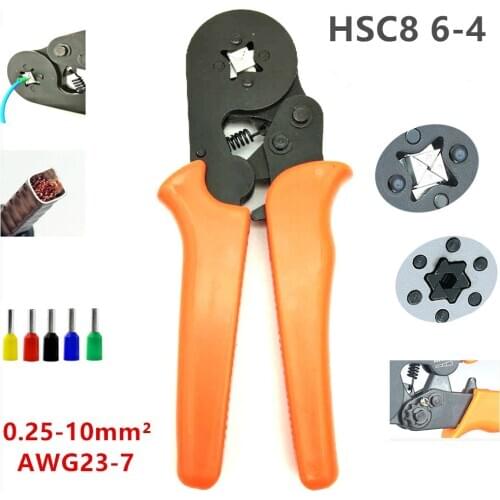 HSC8 6-4 0.25-10mm² 23-7AWG Crimp Pliers Tube Bootlace Terminals Crimping Hand Tools Wire Connector