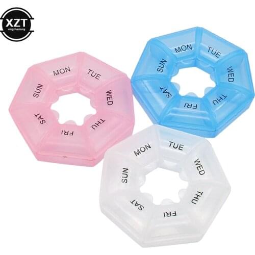 Mini Round Pills Organizer Portable Food Grade Medicine Box Plastic Vitamin Storage Cases 7 Days Week Jewelry Storage Container