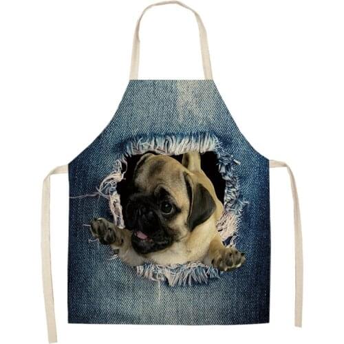 Dog Pattern Kitchen Aprons Unisex Dinner Party Cooking Bibs Funny Pinafore Cleaning Tools Cotton Linen aprons for woman man kid