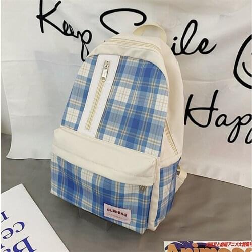 Fashion Plaid Student School Bag Waterproof Nylon Backpack Youth Cute Girl Casual Travel Bags Multi-pocket Large Capacity