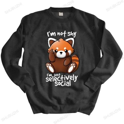 Men autumn sweatshirt black hoody Kawaii shy red panda selectively social hoody male Cute Racoon anti socials warm hoody