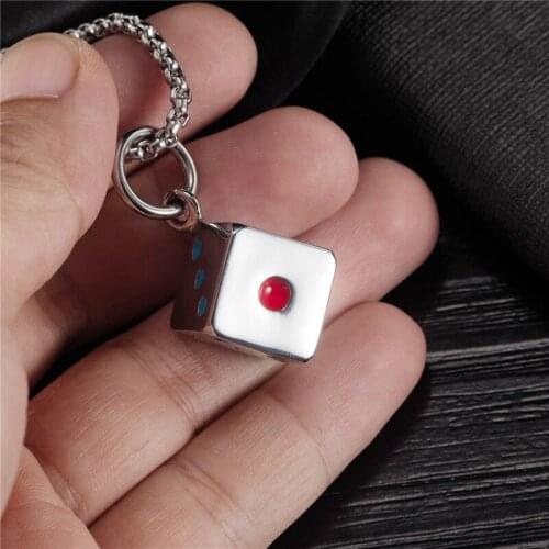 550mm Korean Fashion New Punk Smiley Stainless Steel Color Necklace Men Creative Personality Dice Pendant Jewelry On The Neck