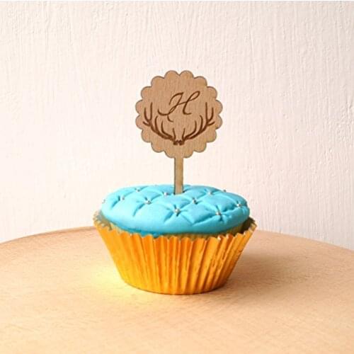 Cupcake toppers set of 24, Deer Antlers Monogram design cupcake toppers, donut toppers, cupcake toppers for wedding, bridal show