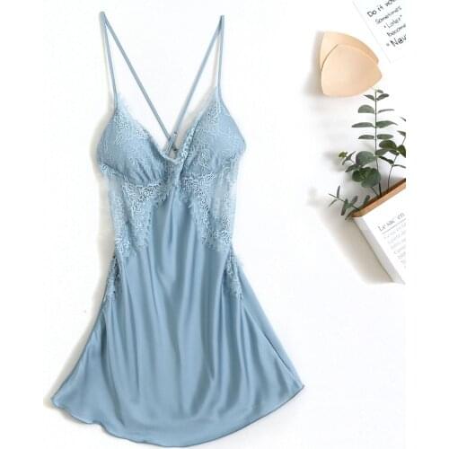 Sexy Lace Backless Nightgown Female Strap Nightdress Summer Sleeveless Nighty Dress Lady Satin Sleep Gown Home Wear Sleepwear