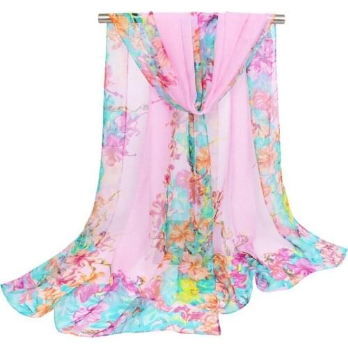 2020 New Flower print Georgette chiffon scarf silk square hijab cool shawl ladies foulard femme Scarves hair bufanda mujer