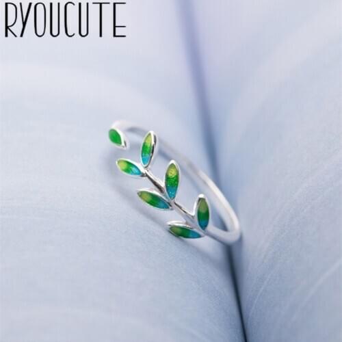 Original Design Popular Green Leaf Finger Ring Simple Rings for Women Wedding Engagement Jewelry Gifts