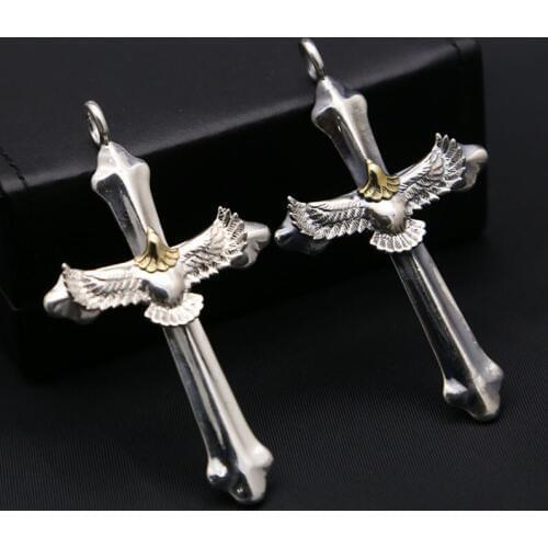 100% 925 sterling silver Cross Necklace Pendant for Men Women Takahashi feathers cross eagle chain necklace Rock Fine Jewelry