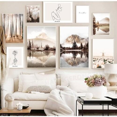 Landscape Picture Canvas Painting Wall Art Poster and Print Nordic Lake Mountain Scenery Flower Home Decor Living Room Design