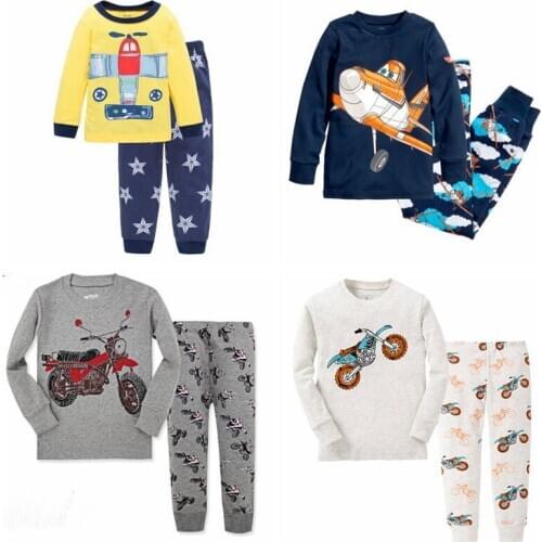 New Drop shipping Lovely kids planes pajamas set boys long sleeve spring autumn sleepwear clothing baby lovely pyjamas suit