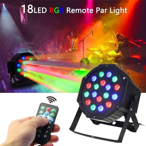 18LED RGB DJ Stage Flat Par Light Remote and DMX512 Control Sound Activated Auto Play Disco Uplights for Wedding Birthday Party