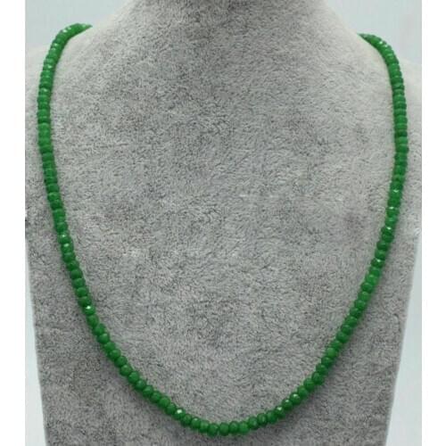 Genuine Top Natural 2x4mm Green Jade Faceted Gems Beads Necklace 18'' AAA