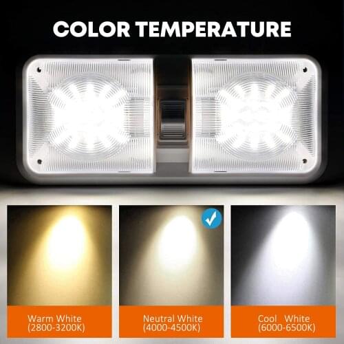 LED RV LED Ceiling Double Dome Light Fixture with ON/OFF Switch Interior Lighting for Car/RV/Trailer/Camper/Boat DC 12-18V