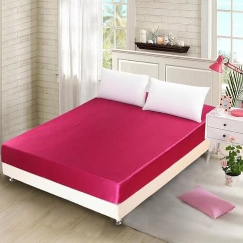 Solid Color Fitted Sheet Satin Mattress Cover Non-slip Sheet All-around Bed Sheet with Elastic Band Anti-Dust Mattress Protector