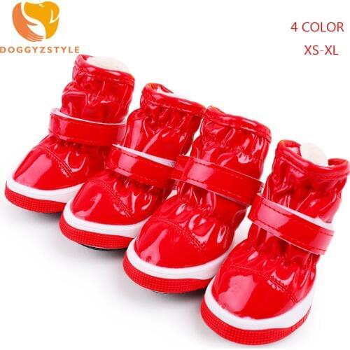 4pcs/set Waterproof Dog Boots Pet Puppy Anti-slip Shoes Winter PU Outdoor Snow Boot For Small Dogs Chihuahua Casual Sneaker