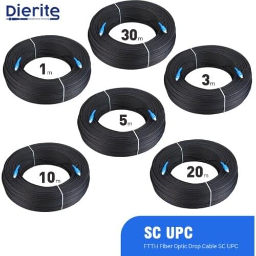 FTTH Fiber Optic Drop Cable SC UPC Single Mode Simplex Outdoor Optical Fibre Optic Drop Cord Fibra Optica 10m 20m 30m 50m