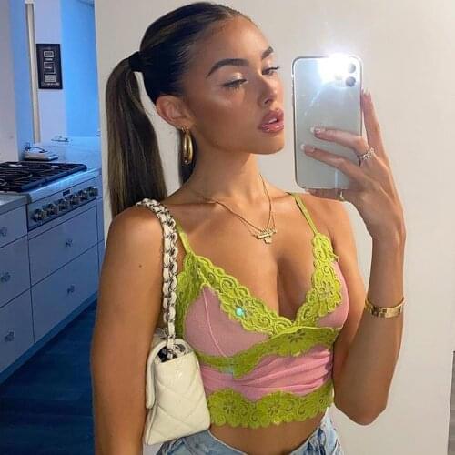 Ladies Base Camisole Sexy Femme V-neck Lace Floral Camis Top Women Fashion Sleeveless Cropped Top Summer Womens Camis 2021