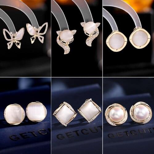 South Koreas New Fashion Opal Cute Square Exquisite Earrings Small And Sweet Blue Gem Butterfly Elegant Ear Jewelry Female