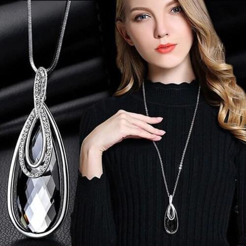 BYSPT Collier Femme Long Oval Waterdrop Necklaces & Pendants for Women Round Statement Necklace Maxi Colar Chain Fashion Jewelry