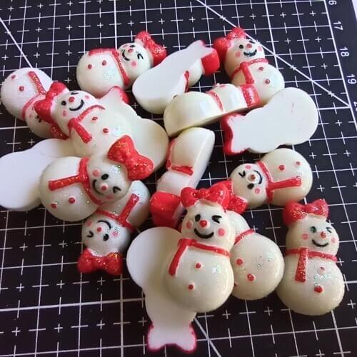 1pcs/lot resin flat back glitter Christmas snowman with bow 27mm Cabochons Hair Bow Center DIY Christmas decration