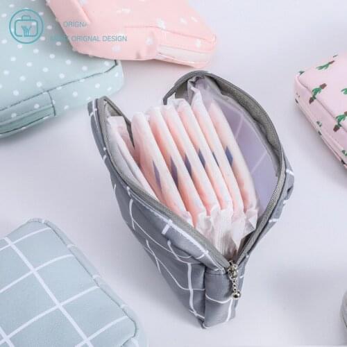 1PCS Women Portable Sanitary Napkin Storage Bag Canvas Pad Makeup Bag Coin Purse Jewelry Organizer Credit Card Holder