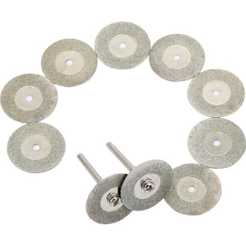 10pcs/set Rotary Diamond Cutting Discs +2 Arbor Shaft Dremel Drills Tool 25mm Dia Sharp Cutting Gem stones Rotary Craft Metal