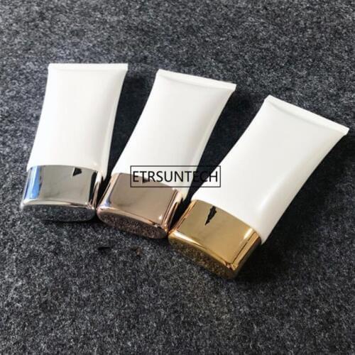 100pcs 50ml Facial Cleanser Tube White Plastic Refillable Bottle Hand Cream Packing Empty Cosmetic Container Soft Squeeze F2529
