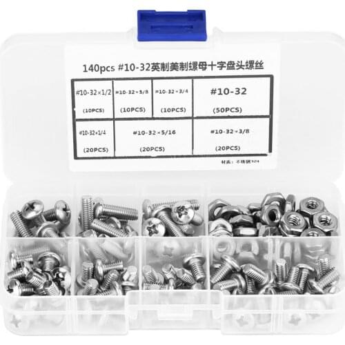 140Pcs #10-32 304 Stainless Steel screw PH Pan Head Screws Assortment Kit plastic screw set Fasteners tornillos para madera