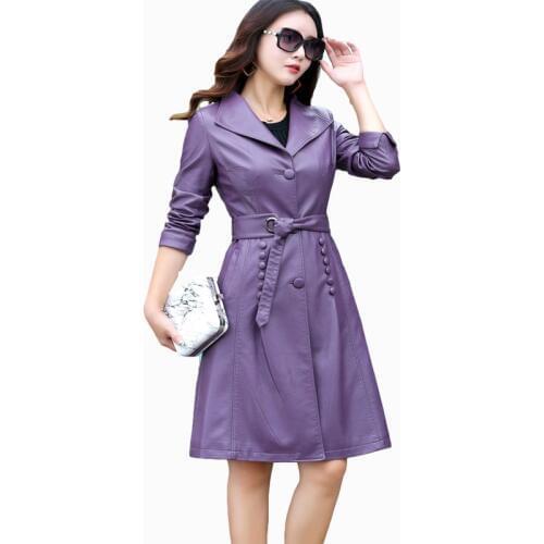 2017 new arrival women autumn winter trench plus size length coat slim moto&biker female fashion leather overcoat ZL693