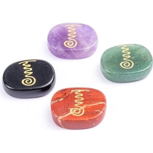 20x25mm Square Shape Natural Semi-precious 4colors Stone Carved Usui Carew FIRE SERPENT Reiki Symbols Small Ornament Accessories