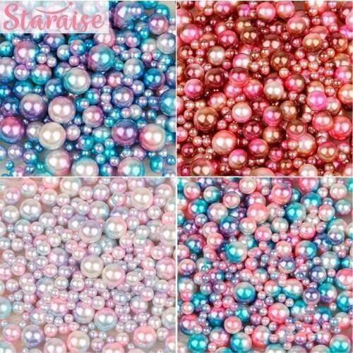 Staraise 250pcs Round Pearl Gradient Magic Mermaid Decor Peal Colorful Mermaid Party DIY Craft Wedding Birthday Decor Pearl Arts