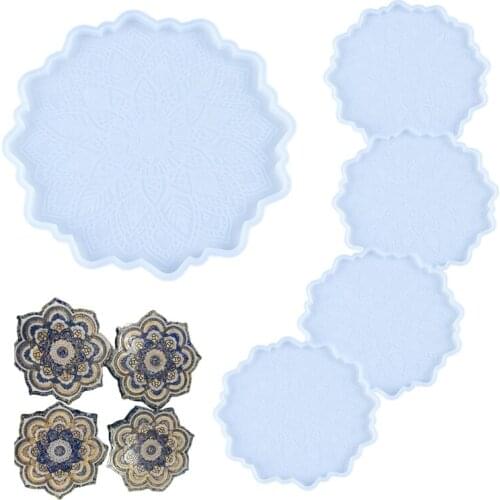 5 Pcs Crystal Epoxy Resin Mold Datura Flowers Tray Cup Mat Coaste Silicone Mould DIY Crafts Decorations Casting Tools X4YA
