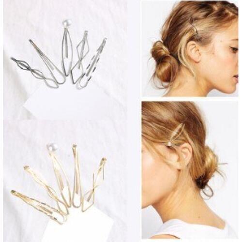 50set/lot DIY Golden Sliver Alloy Five-piece Set Hair Clips Geometry Rhombus Hairpin Hair Care & Styling Accessories Tools HA619