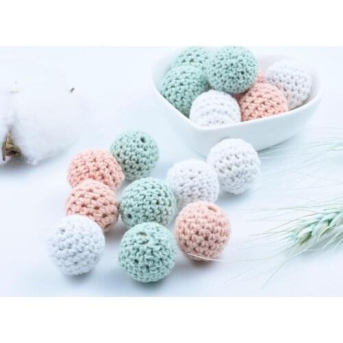 50 PCS MIX 3 Colors Round 16 MM Peach Wooden Crochet Beads Chewable Nursing Necklace Teething Beads Baby Teether Knitting Beads