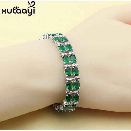 New Fashion Silver Bracelet For Women Clean Green Imitated Emerald Adjustable Link Chain Bracelet Length 18cm