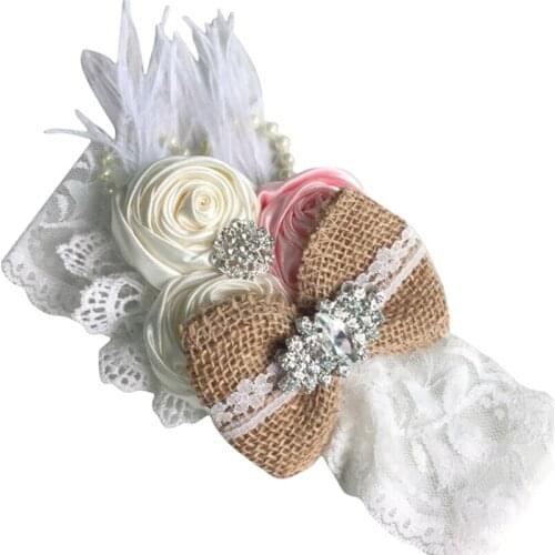 Baby Girl Vintage Feather Headbands Newborn Hairband Bow Infant Hair Band Rhinestone Lace Bandana Burlap Baby Accessories